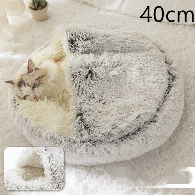 2 In 1 Dog And Cat Bed Pet Winter Bed Round Plush Warm Bed House Soft Long Plush Pets Bed