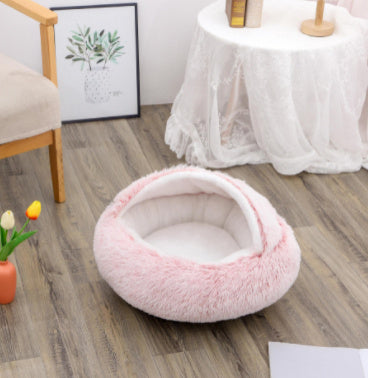 2 In 1 Dog And Cat Bed Pet Winter Bed Round Plush Warm Bed House Soft Long Plush Pets Bed