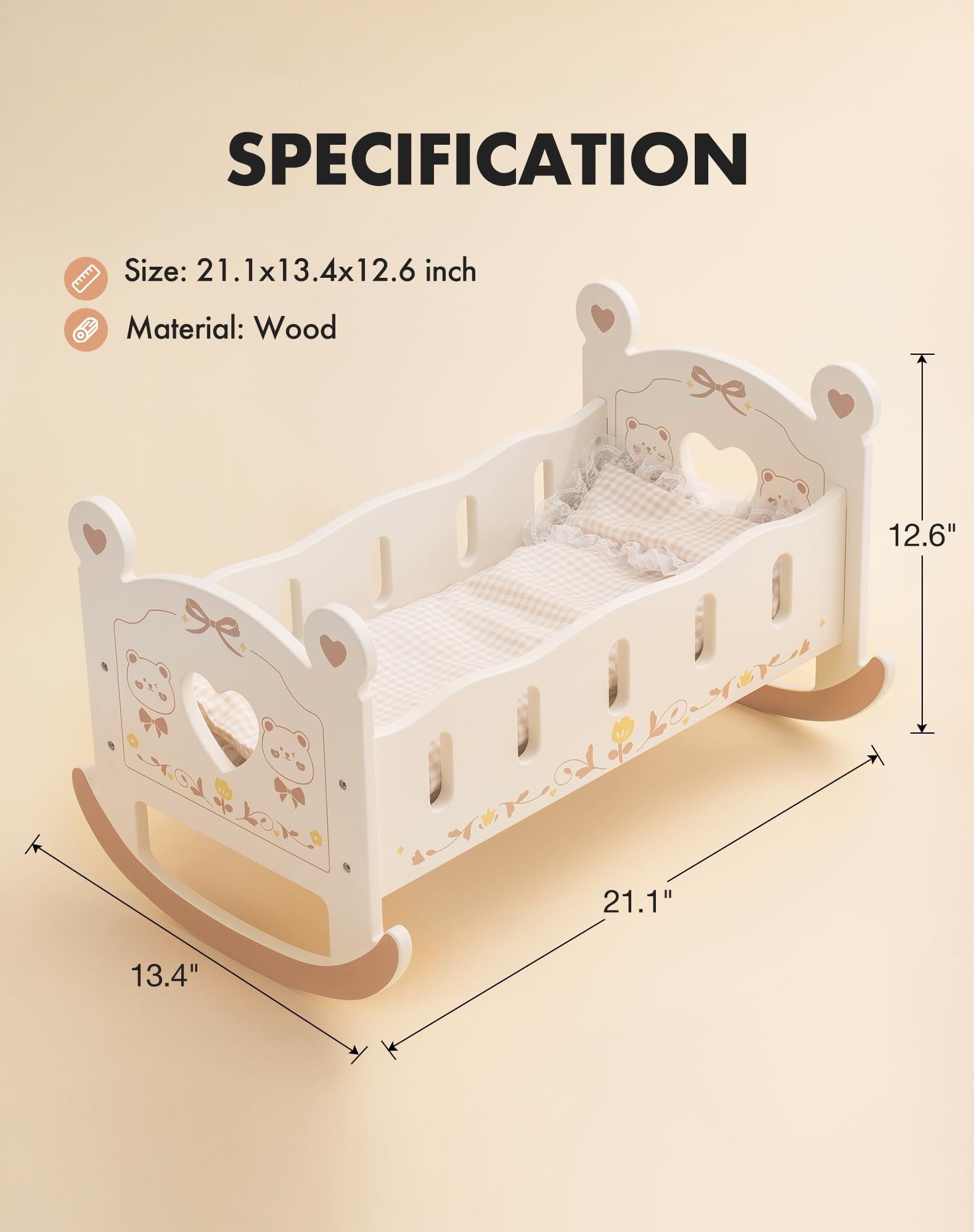 ROBOTIME Doll Crib Wooden Baby Doll Cradle Doll Bed Doll Furniture Accessories Doll Rocking Cradle With Bedding For 18 Inch Dolls