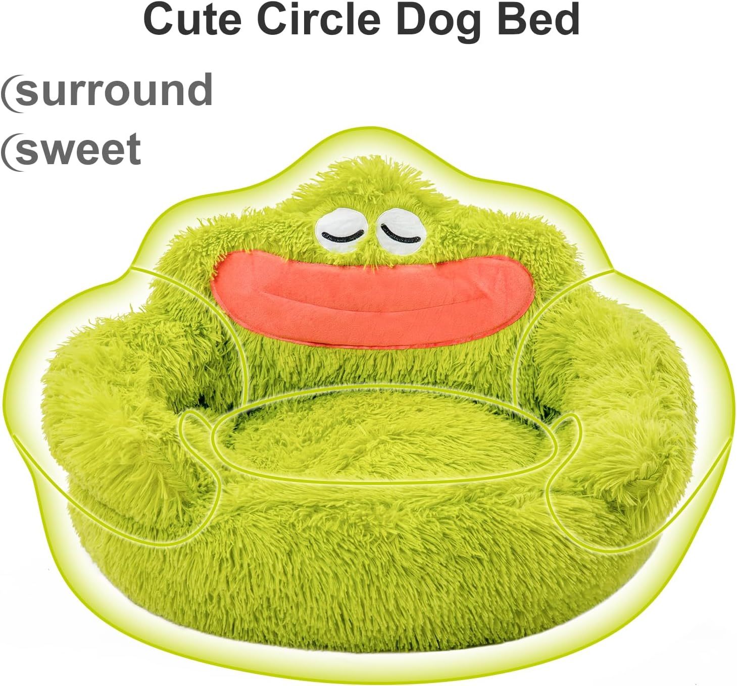 Cute Calming Dog And Cat Bed Plush Indoor Donut Dog Beds For Small Dogs And Cats Cute Cartoon Soft Bed Green Mouth